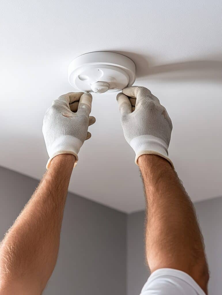 Installation d’un détecteur de fumée par un professionnel pour un système de détection incendie sécurisé